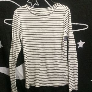 Long sleeve, black and white striped shirt
